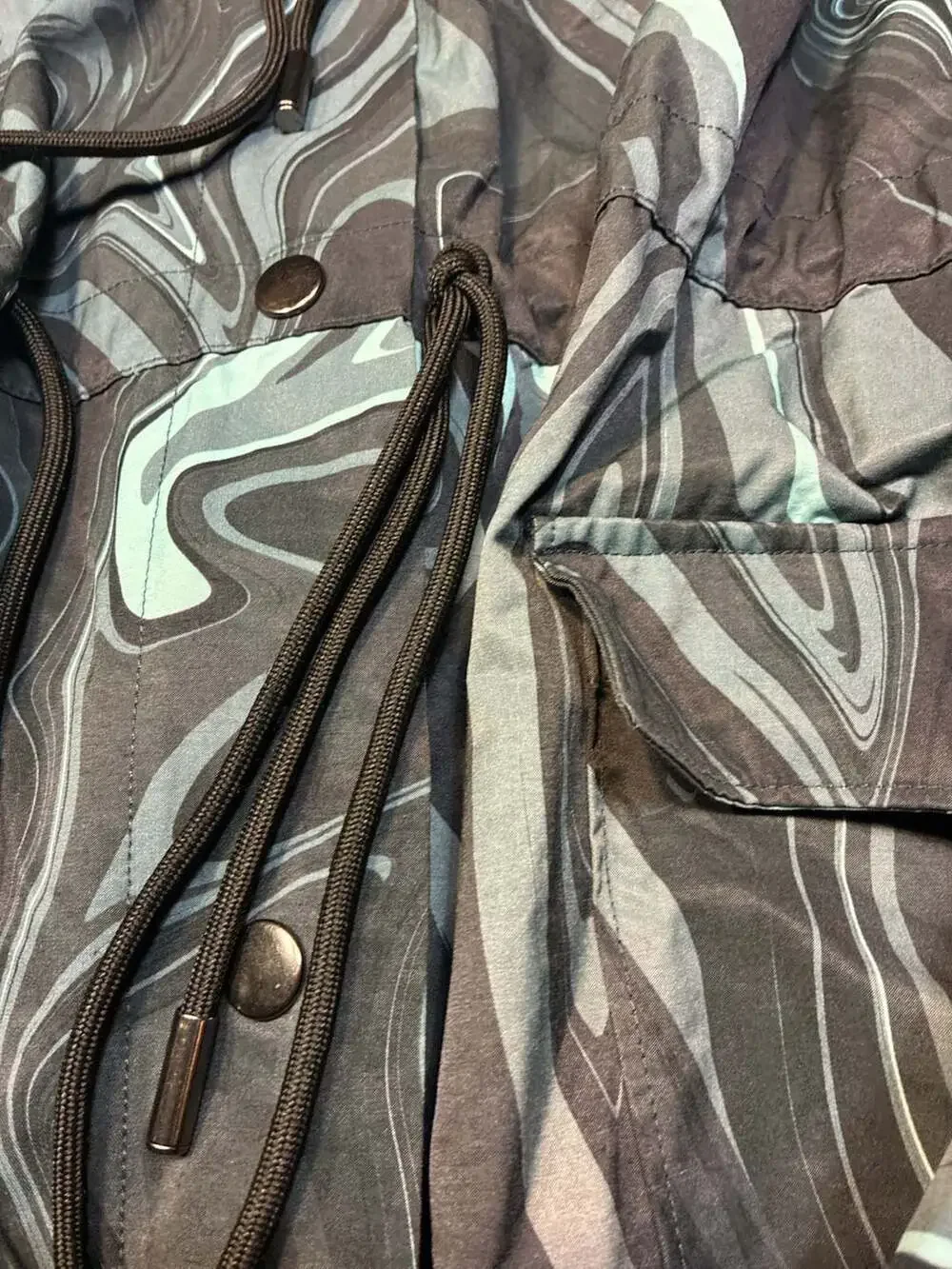 Nicole Miller Collection Hooded Rain Jacket Abstract Marble Print Size P
